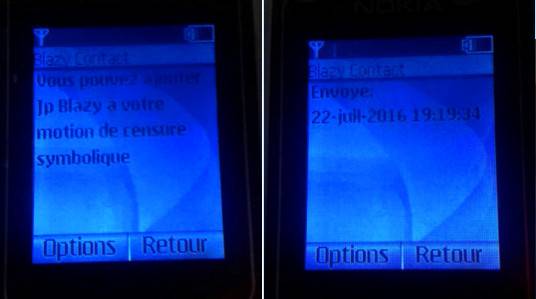 SMS de l'assistant parlementaire du député Blazy, le 22 Juillet à 19h19, 26 heures 49 minutes après la deadline